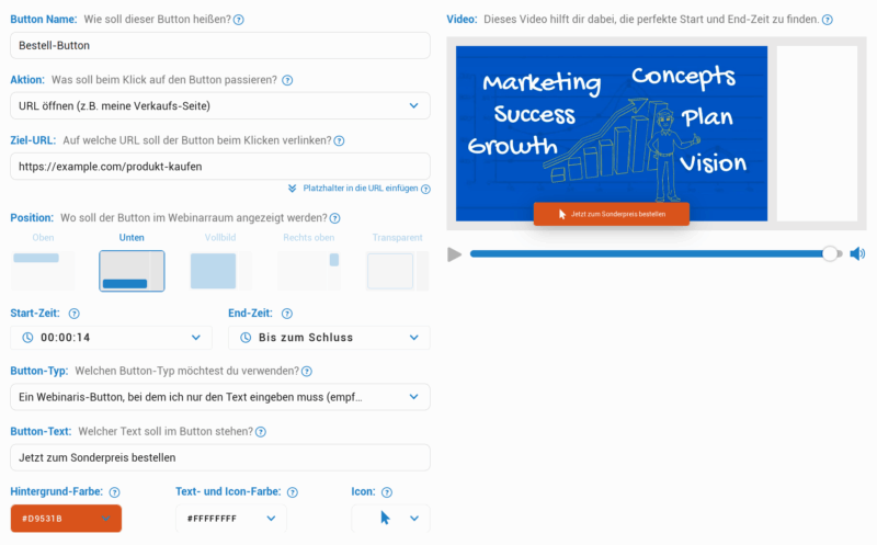 Webinaris kann Buttons mit Call-To-Actions zeitgesteuert einblenden