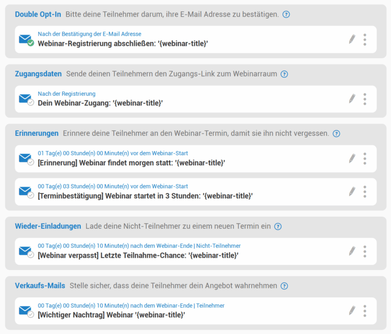 Webinaris enth&auml;lt alle ben&ouml;tigten E-Mail Vorlagen