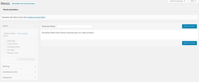 Erstes WordPress Menü erstellen