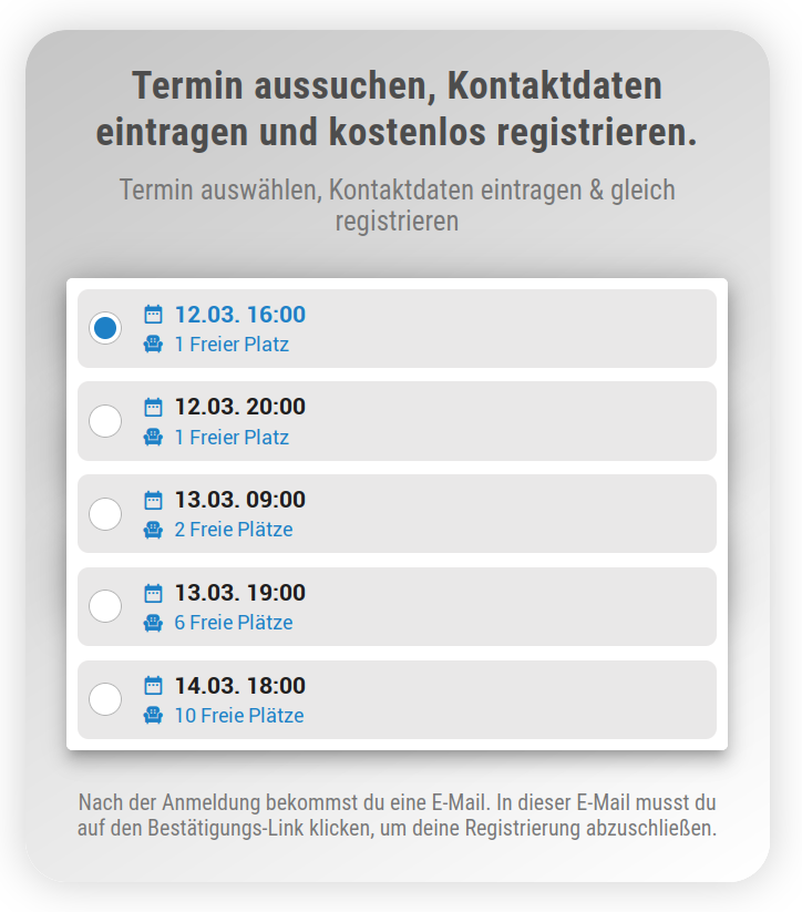 Teilnehmer kann zwischen mehreren Terminen w&auml;hlen