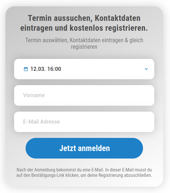Anmeldeformular f&uuml;r das Webinar