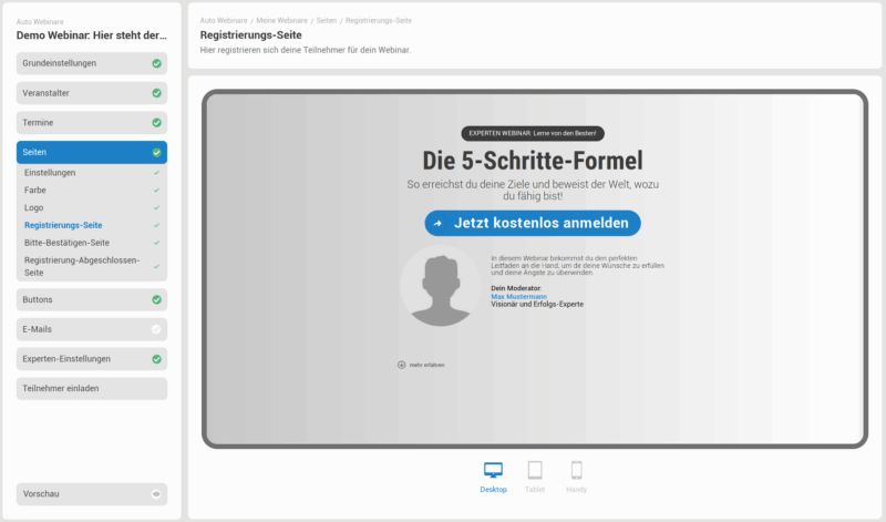 Das Webinaris Backend hat eine moderne Oberfl&auml;che