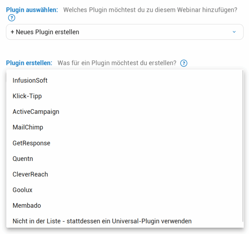 Webinaris Plugin Schnittstellen zu Drittsystemen