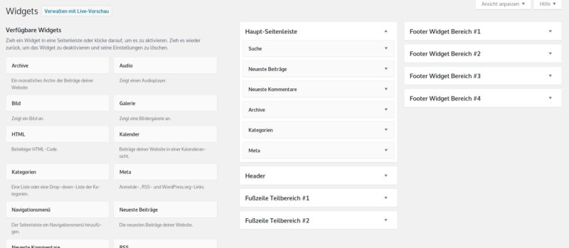 Widgets im WordPress Backend