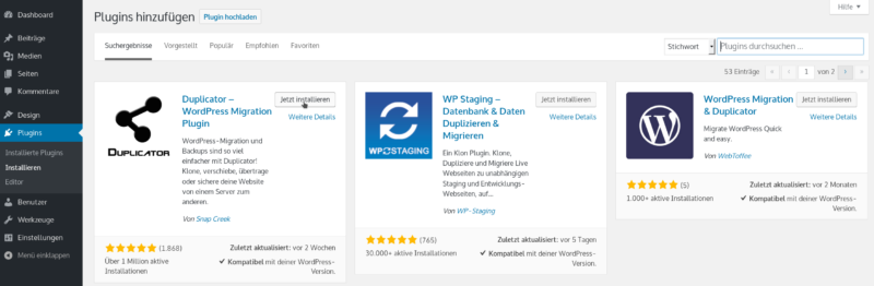 WordPress Plugin im Backend installieren