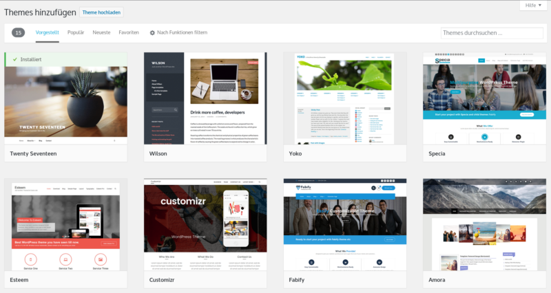 WordPress Theme vor der Installation auswählen