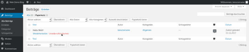 Beispiel Beitrag löschen